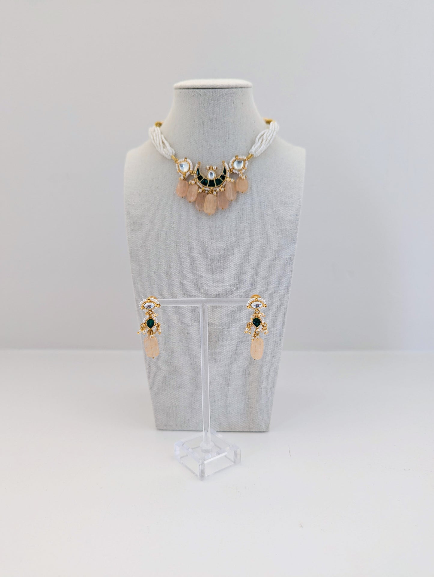 Pachi Kundan Set - Emerald Moonlight