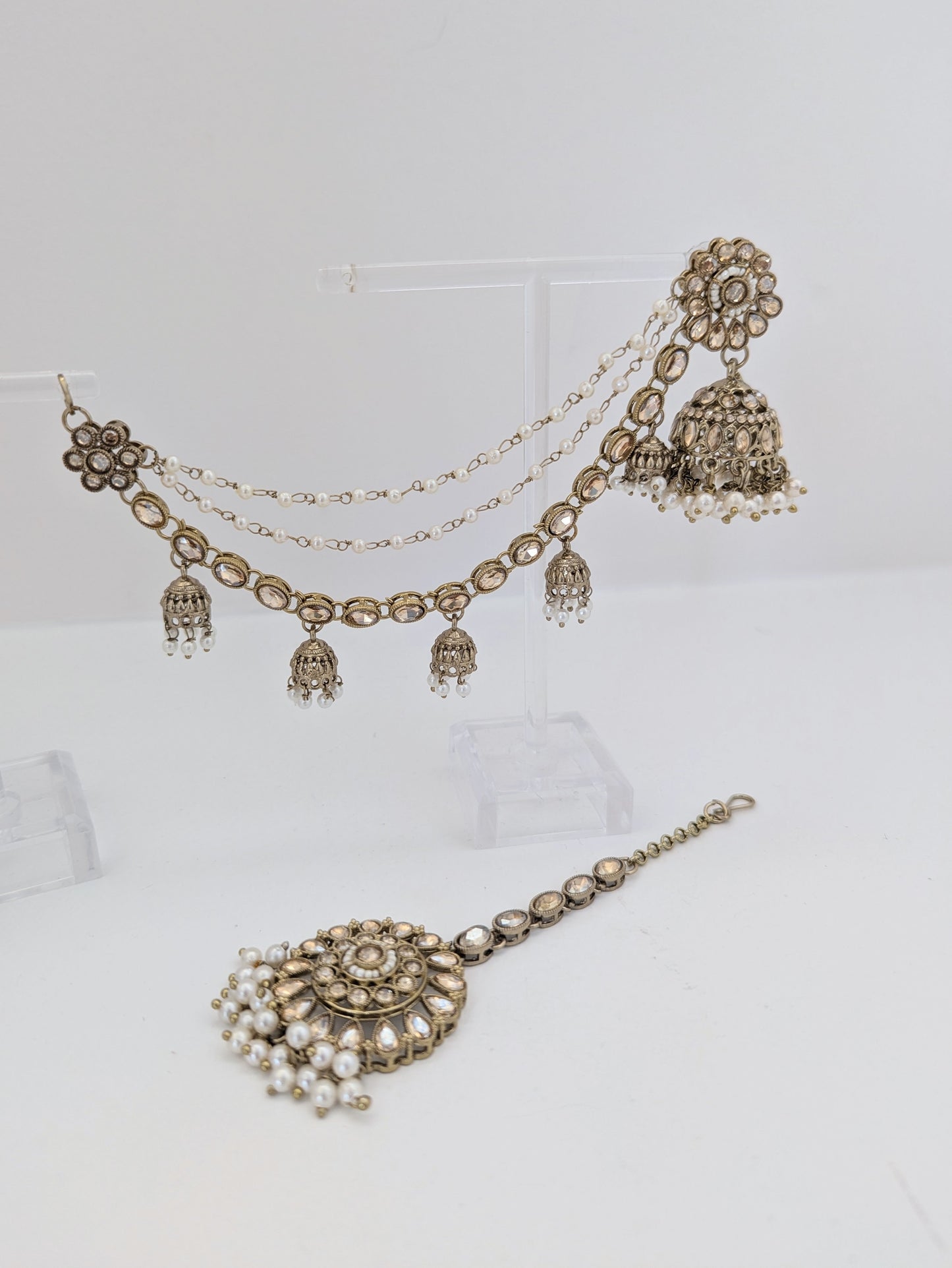 Jhumke and Tikka Set - Meher Champagne/Bronze
