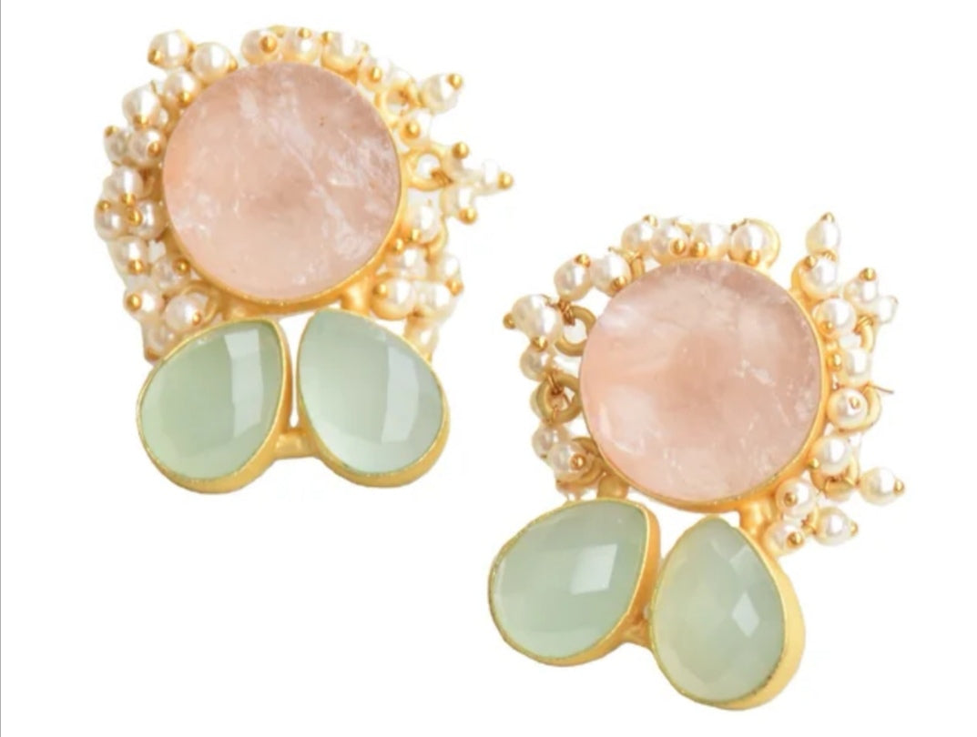 Classic Mimi Freshwater Pearl Earrings, Gold Plated - Rose and Aqua