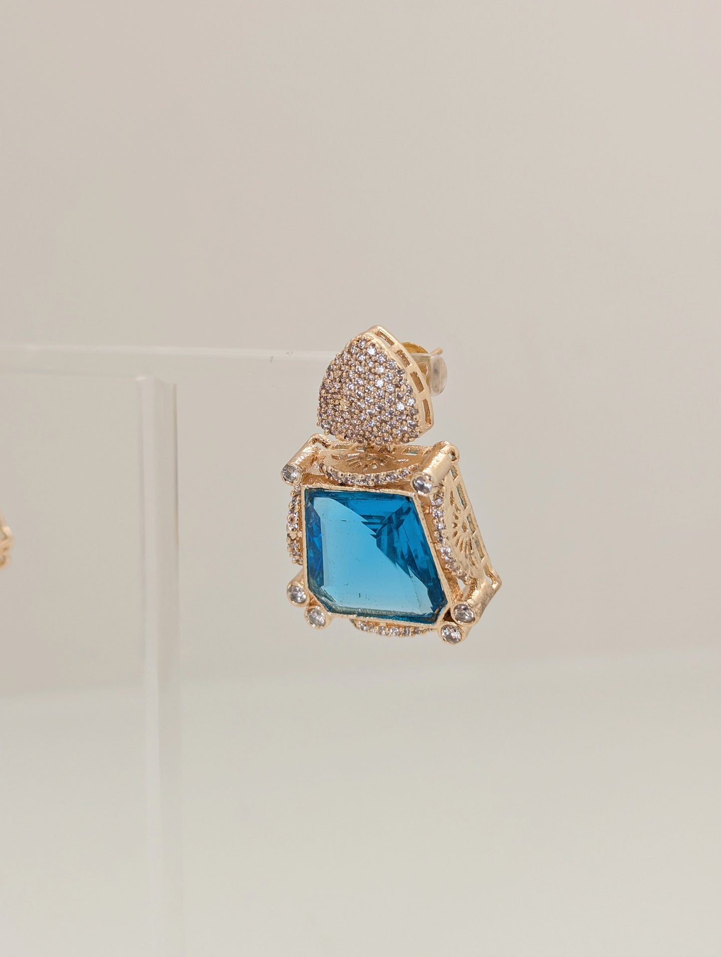 Prismatic Stone Earrings - Light Blue