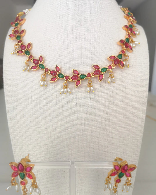 Temple Jewelry - Lotus Set with Pearls (Earrings and Necklace)