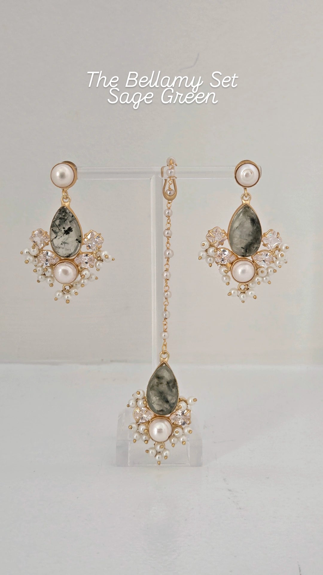 The Bellamy Earrings & Tikka Set - Green
