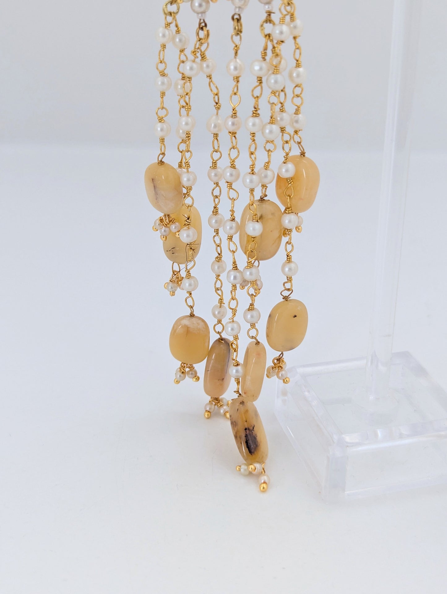 Waterfall Earrings - Dark Green and light Peach/Beige