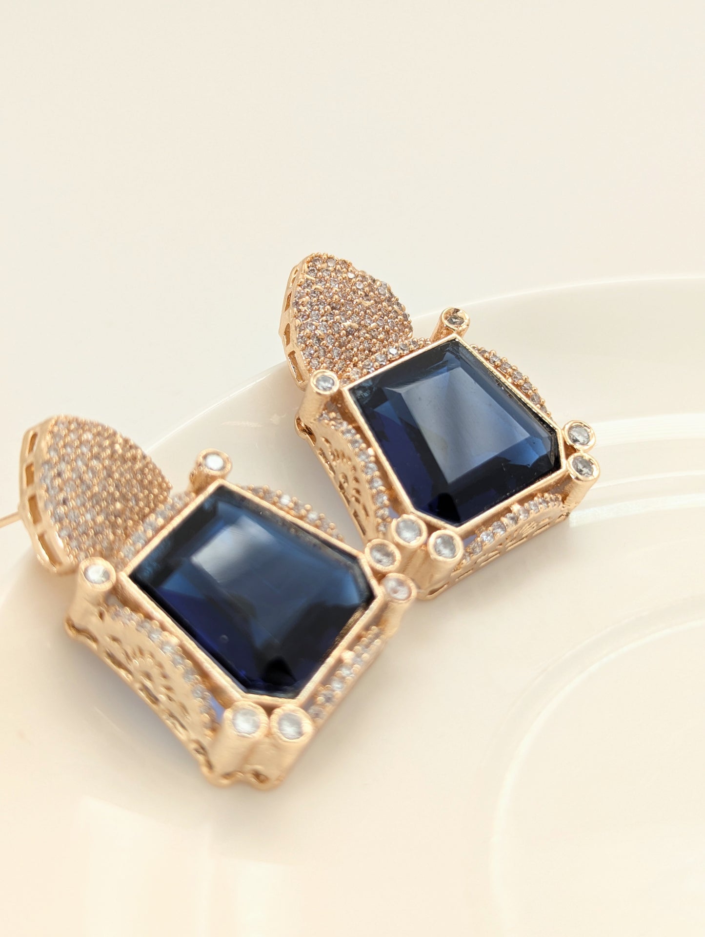 Prismatic Stone Earrings - Dark Blue