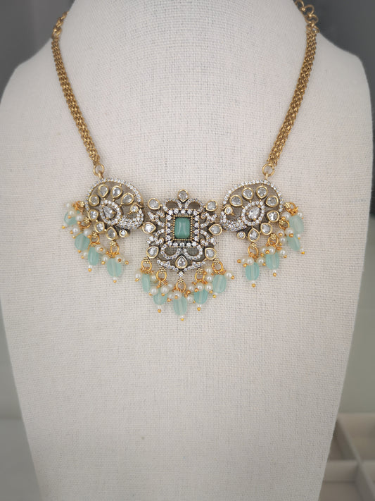 Victorian Choker Set - Pastel Green (Earrings and Necklace), 15" length