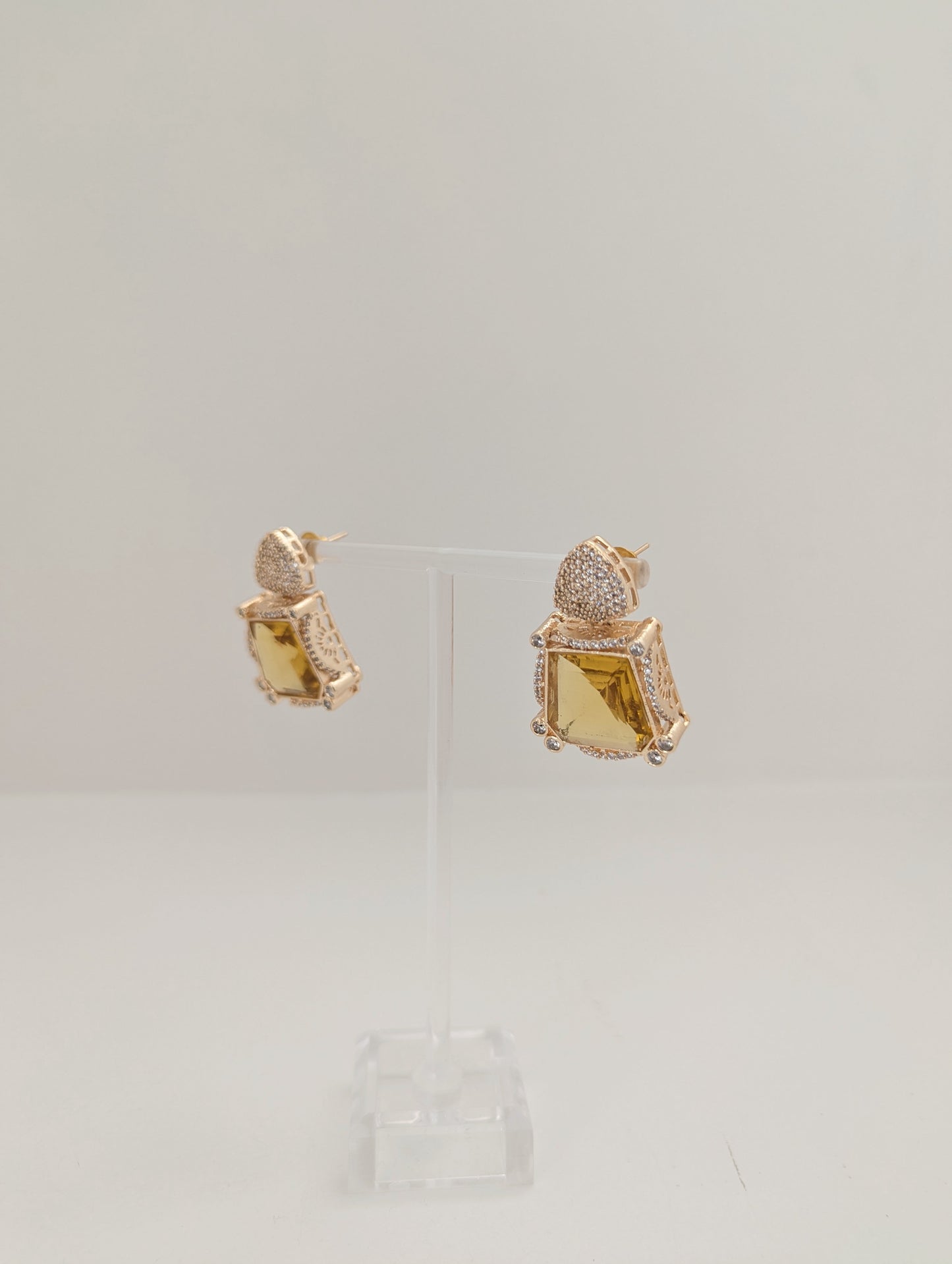 Prismatic Stone Earrings - Yellow
