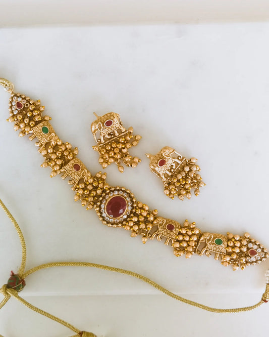 Temple Jewelry - Elephant Design Set (Earrings and Necklace)