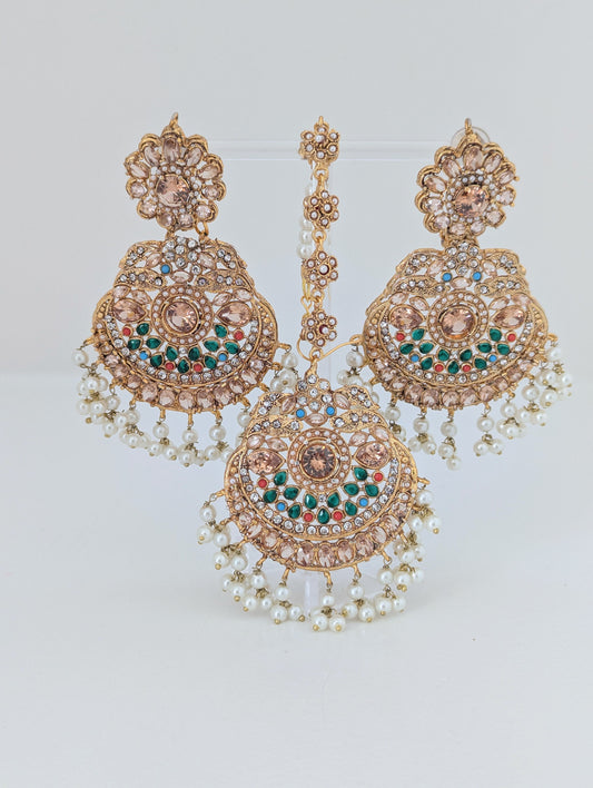 Set - Maang Tikka and Earrings - Champagne