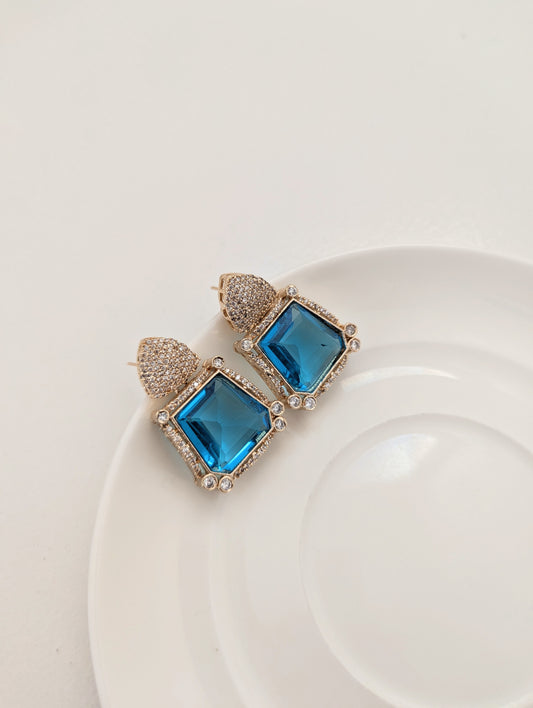 Prismatic Stone Earrings - Light Blue