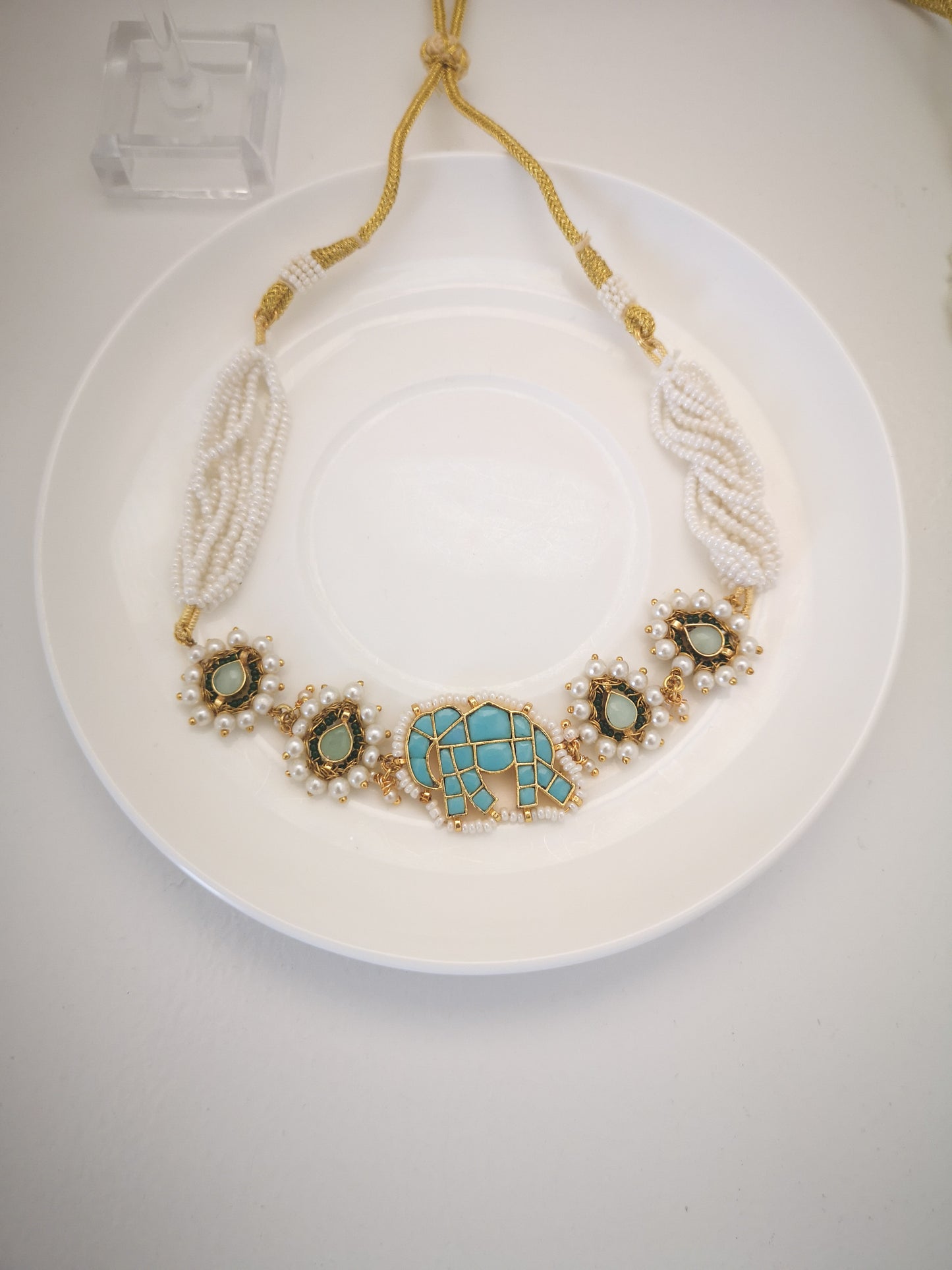 Pachi Kundan Set - Light Blue, Sage Green and Beige