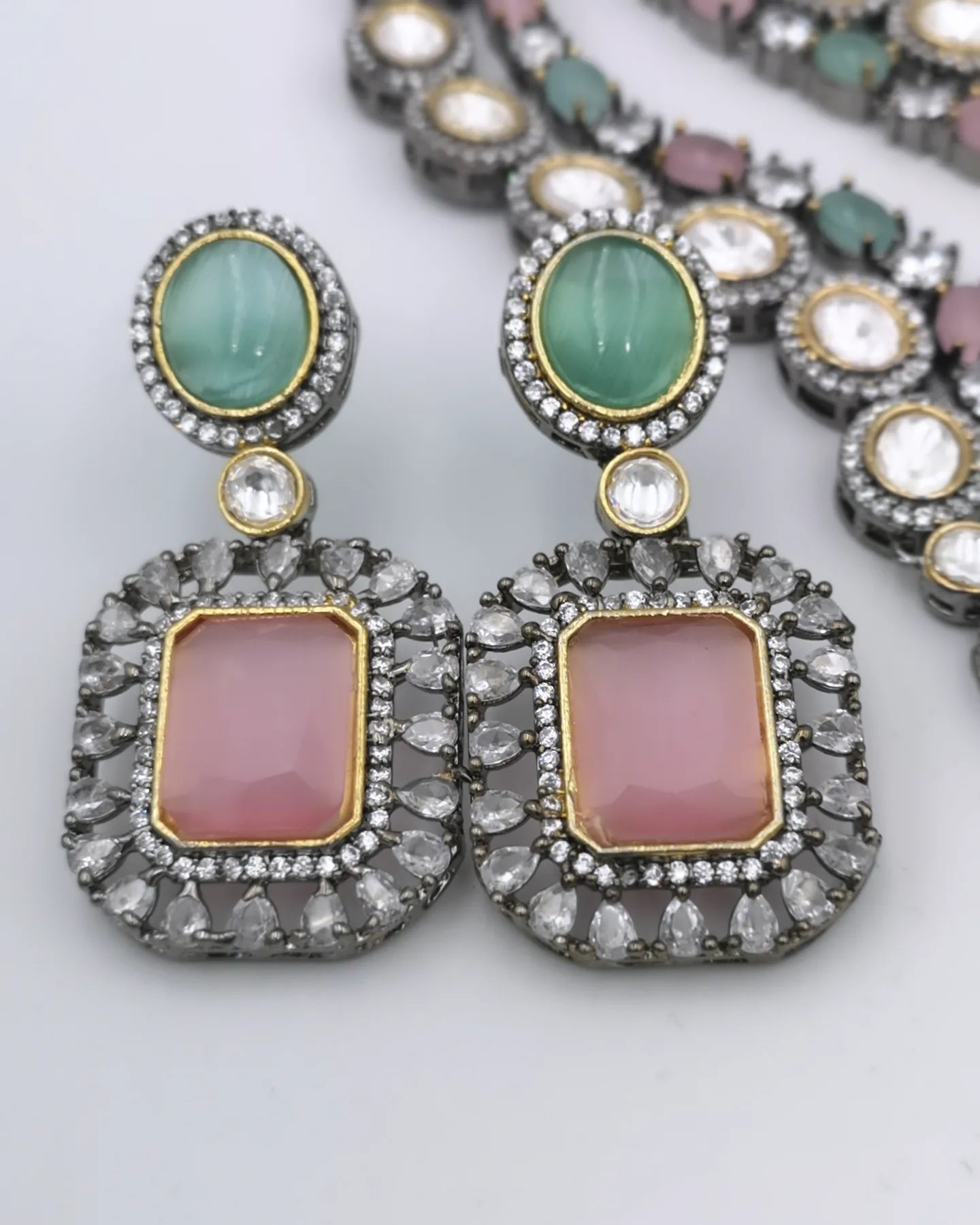 Stone Set - Pink & Mint (Earrings and Necklace)