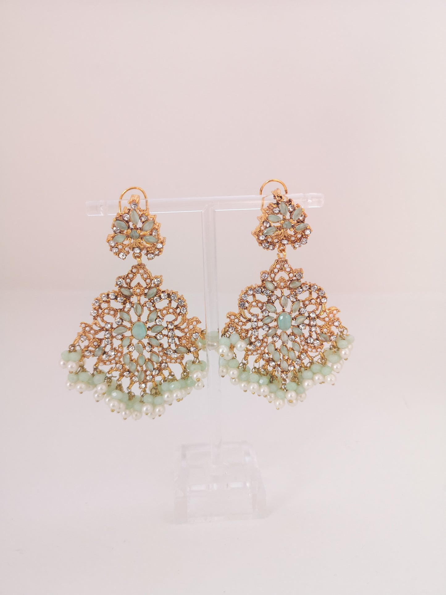 Pearl and Rhinestone Set -Mint Green
