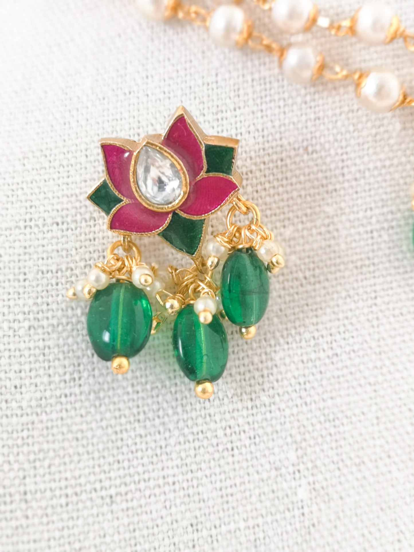 Lotus Choker Set (Necklace and Earrings) - Magenta and Green