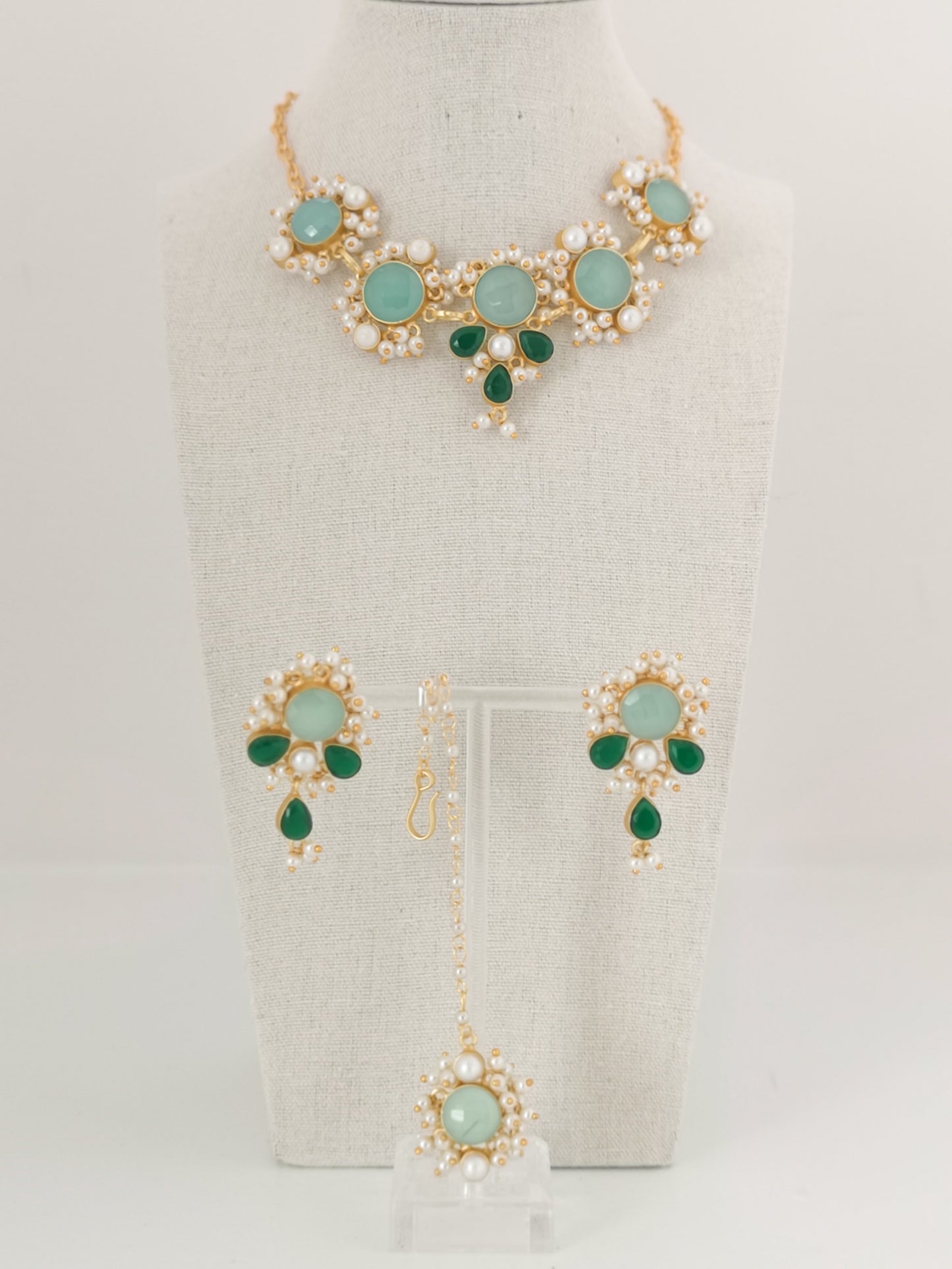 Classic Mimi Freshwater Pearl Collection - Chalcedony, Crystals, Pearls, Gold Plated