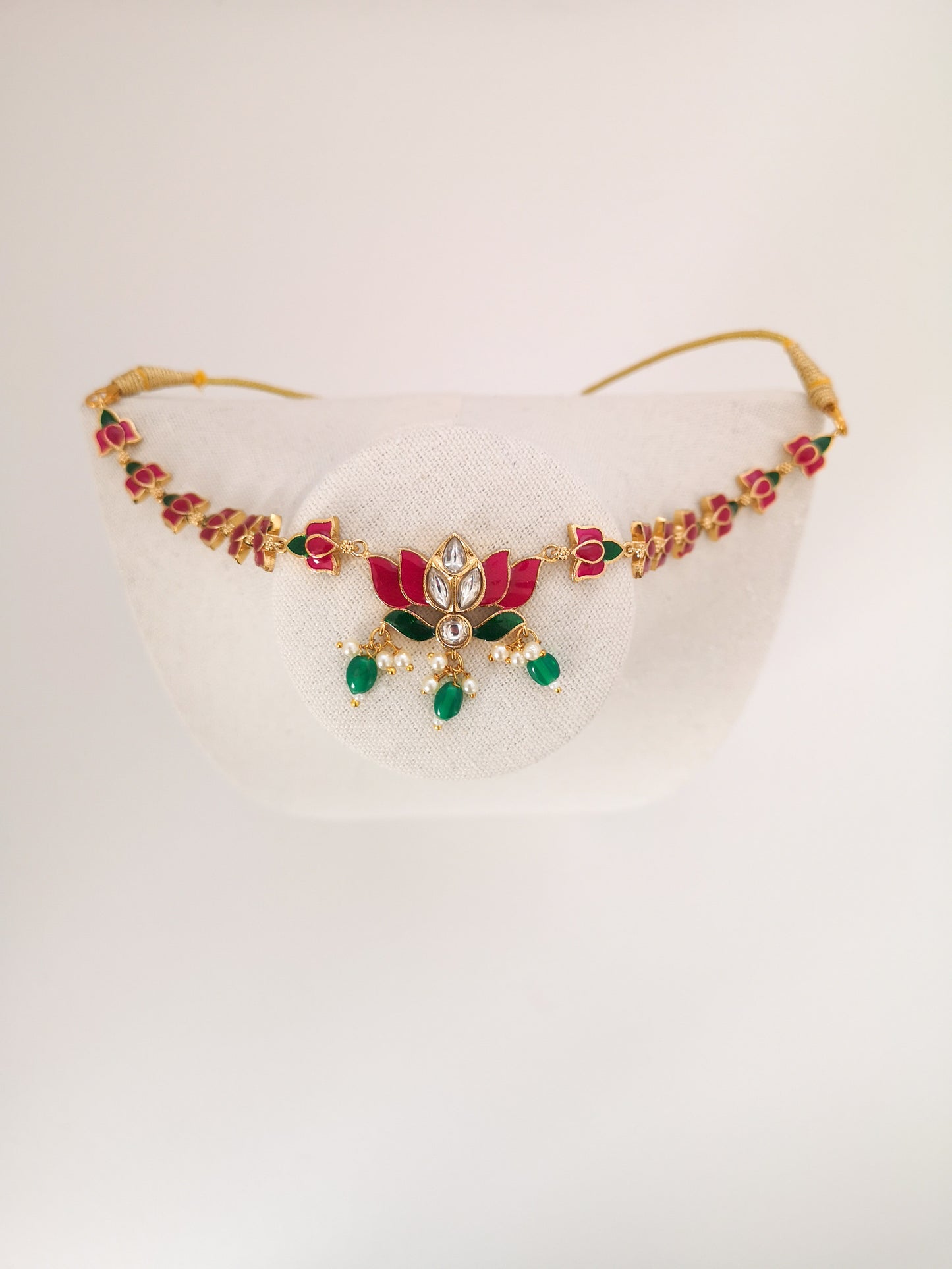 Lotus Choker Set - 2.0 (Necklace and Earrings) - Magenta and Green