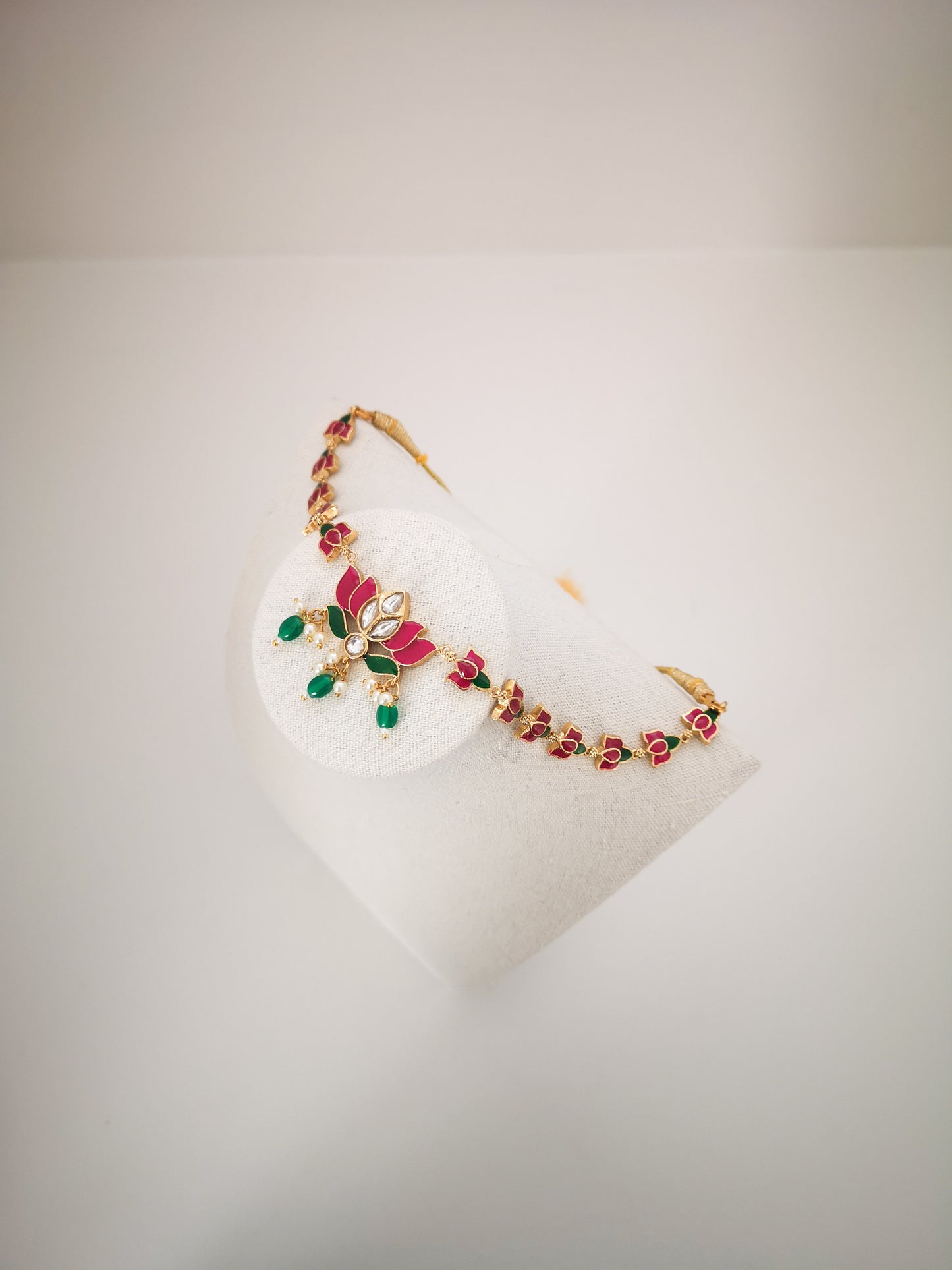 Lotus Choker Set - 2.0 (Necklace and Earrings) - Magenta and Green