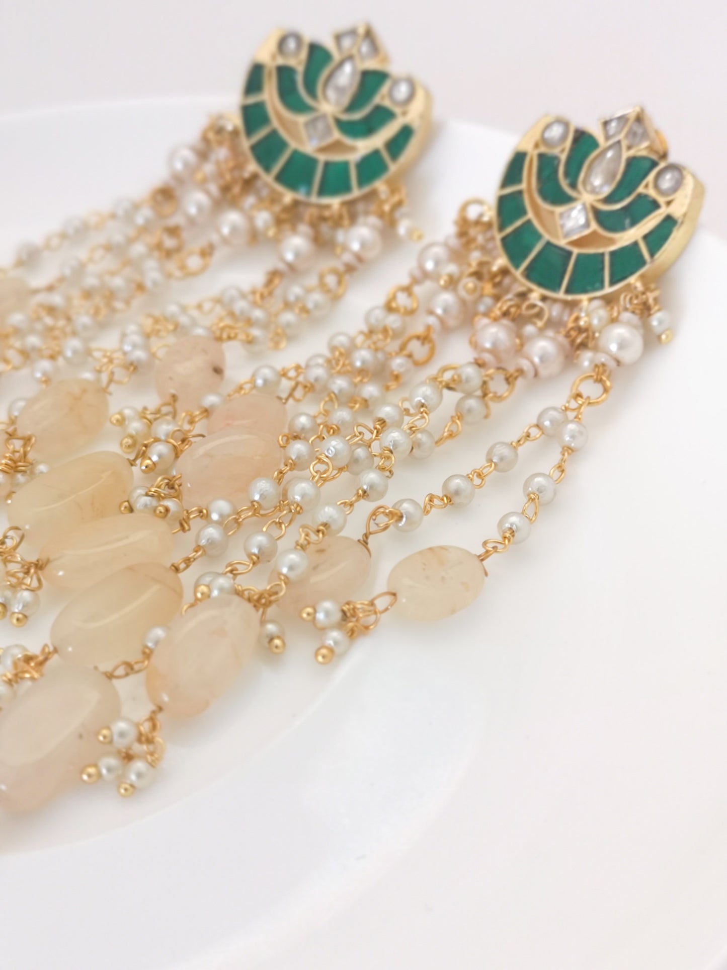 Introducing our waterfall earrings for the festive season Champagne and Dark Green