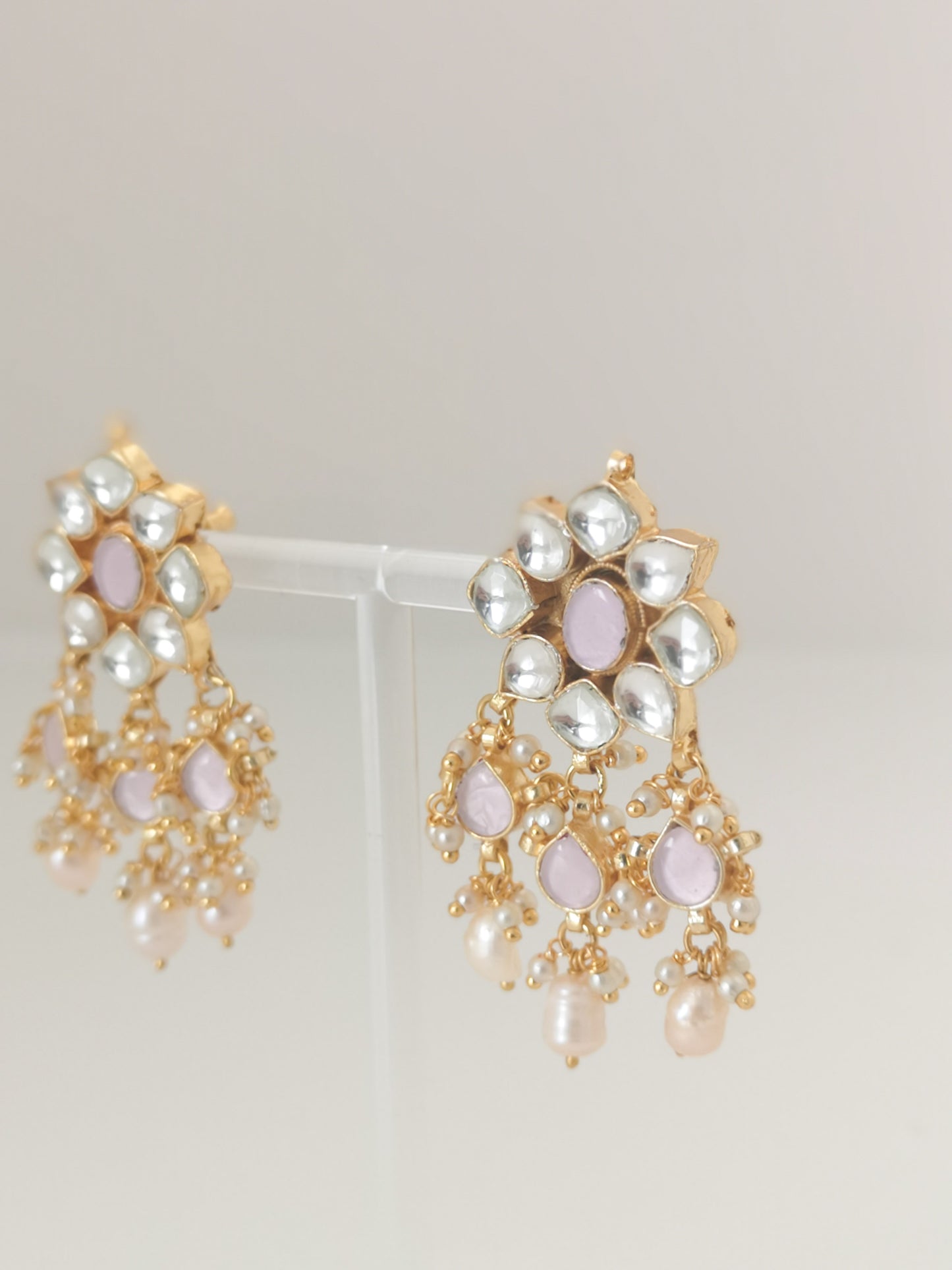 Pachi Kundan Set - Pink and Pearl
