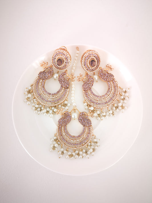 Chaand Baali and Teeka Set - Lilac