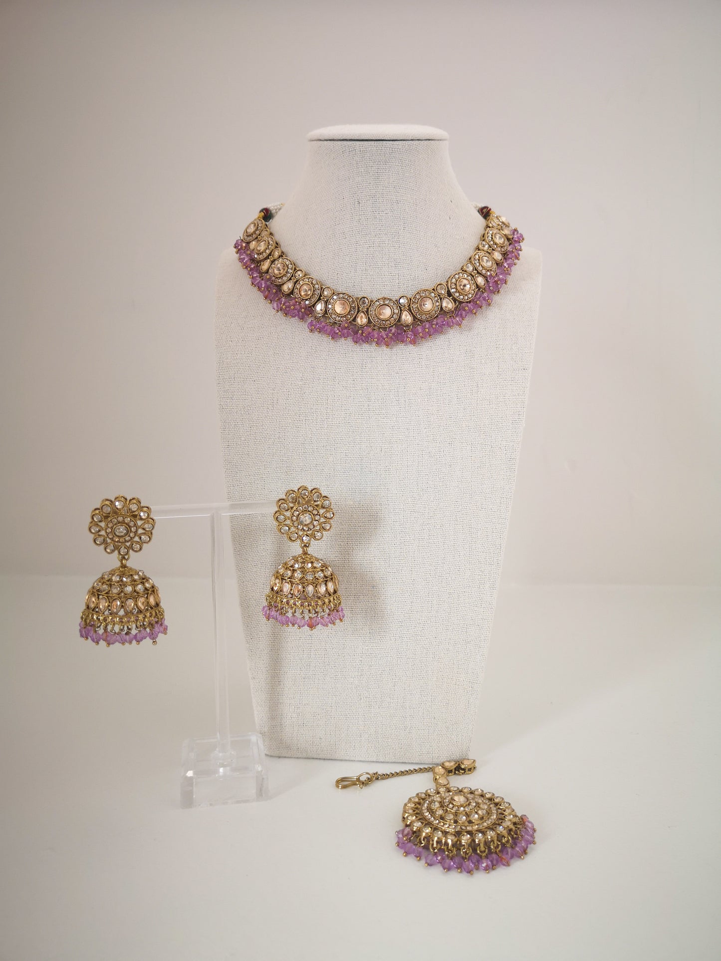 Bronze and Lavender Necklace Set with Earrings and Teeka