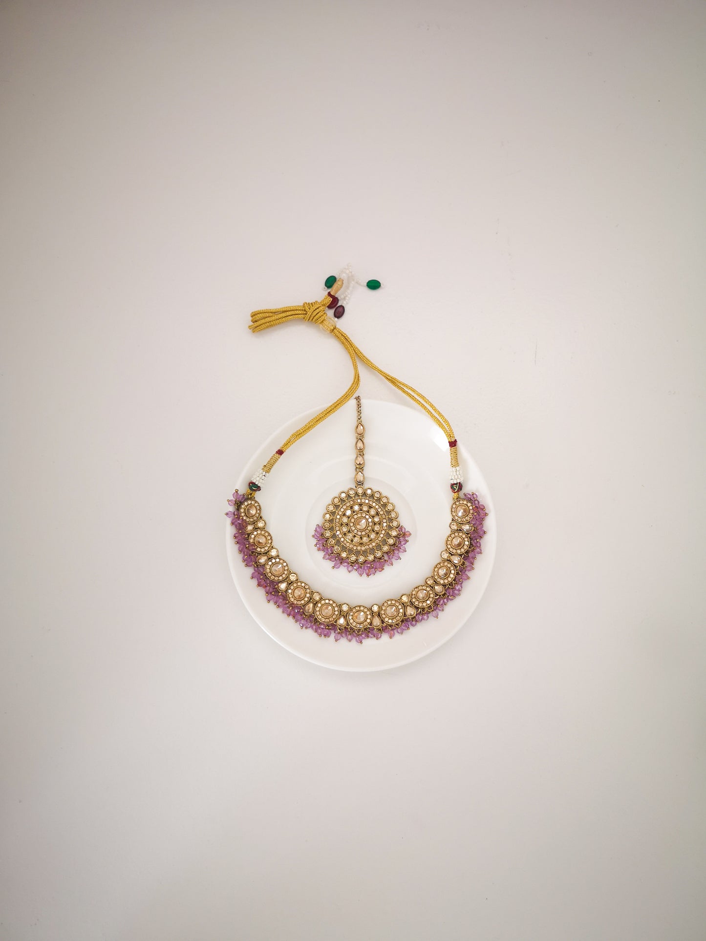 Bronze and Lavender Necklace Set with Earrings and Teeka