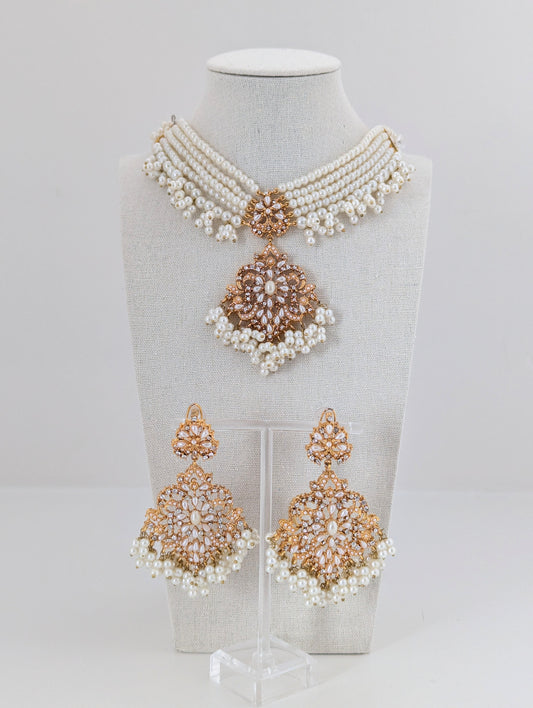 Off-White Pearl Set with Rhinestones