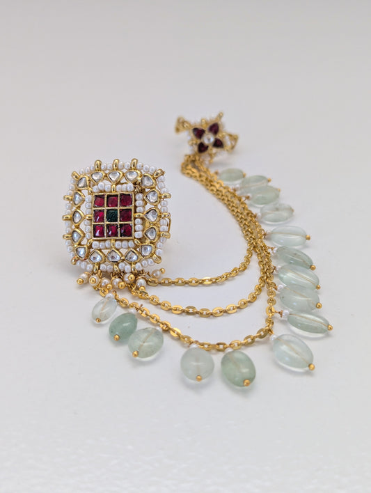 Statement Ring - Moon & Mint (Magenta/Green)