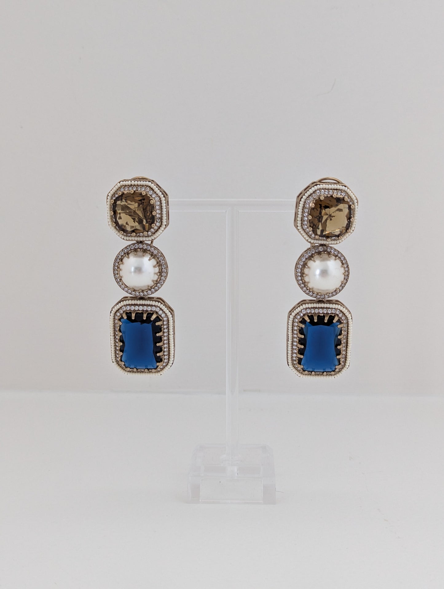 The Royal Courtyard Earrings - Coffee & Blue
