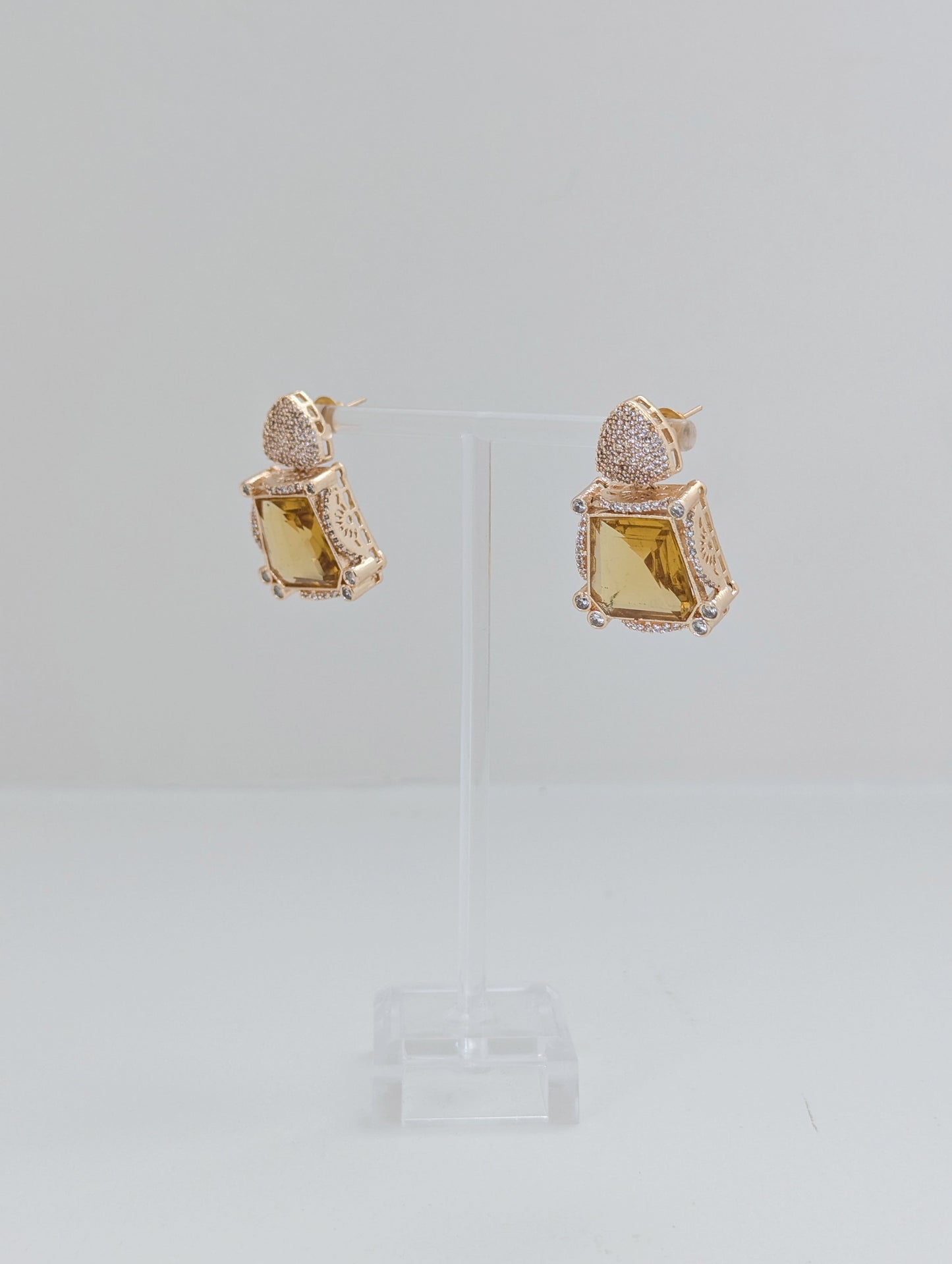 Prismatic Stone Earrings - Yellow