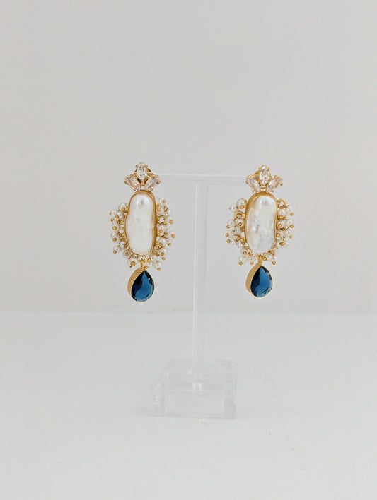 Freshwater Pearl Earrings - Scarlet Pearl Bloom - Blue