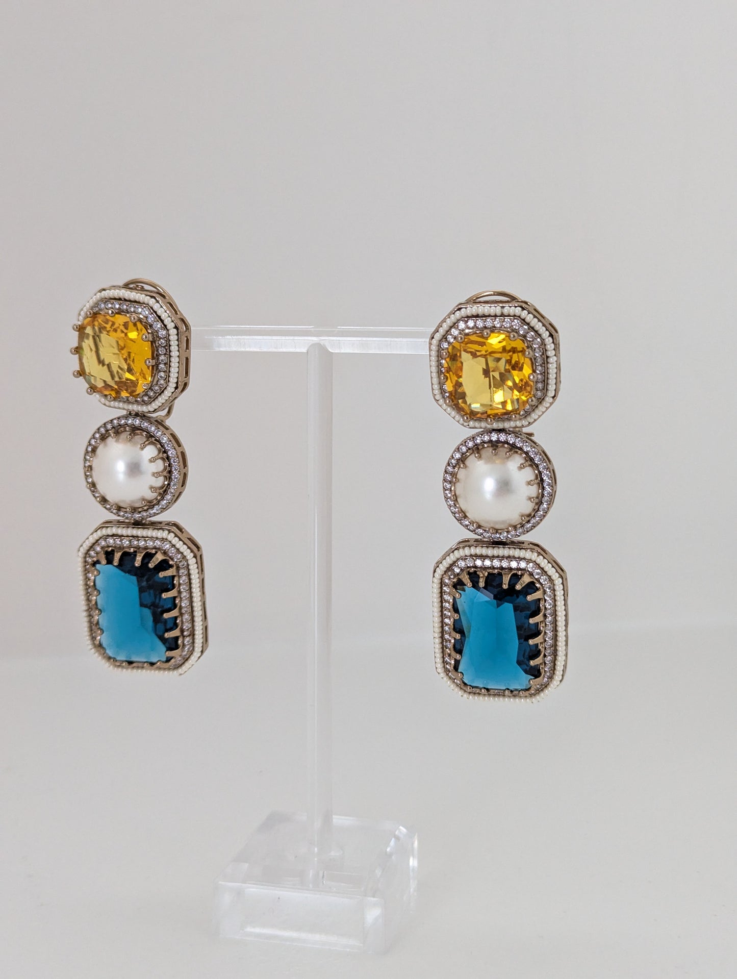 The Royal Courtyard Earrings - Yellow & Teal