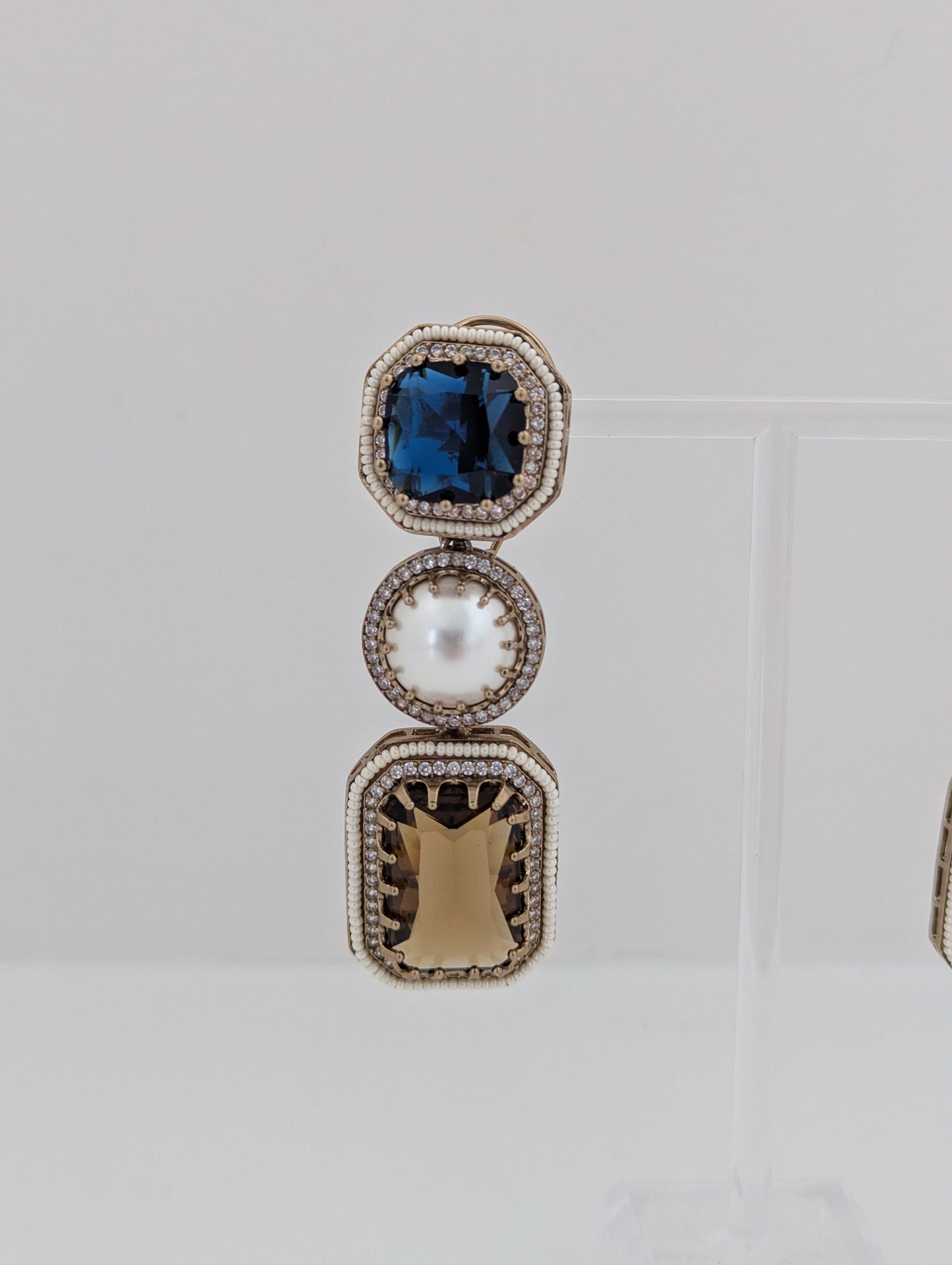 The Royal Courtyard Earrings - Blue & Coffee