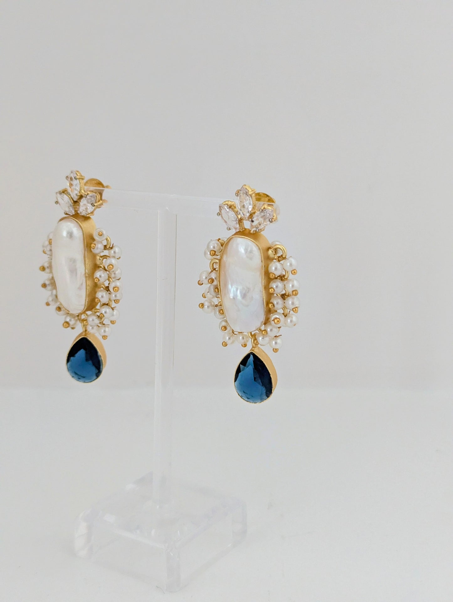 Freshwater Pearl Earrings - Scarlet Pearl Bloom - Blue