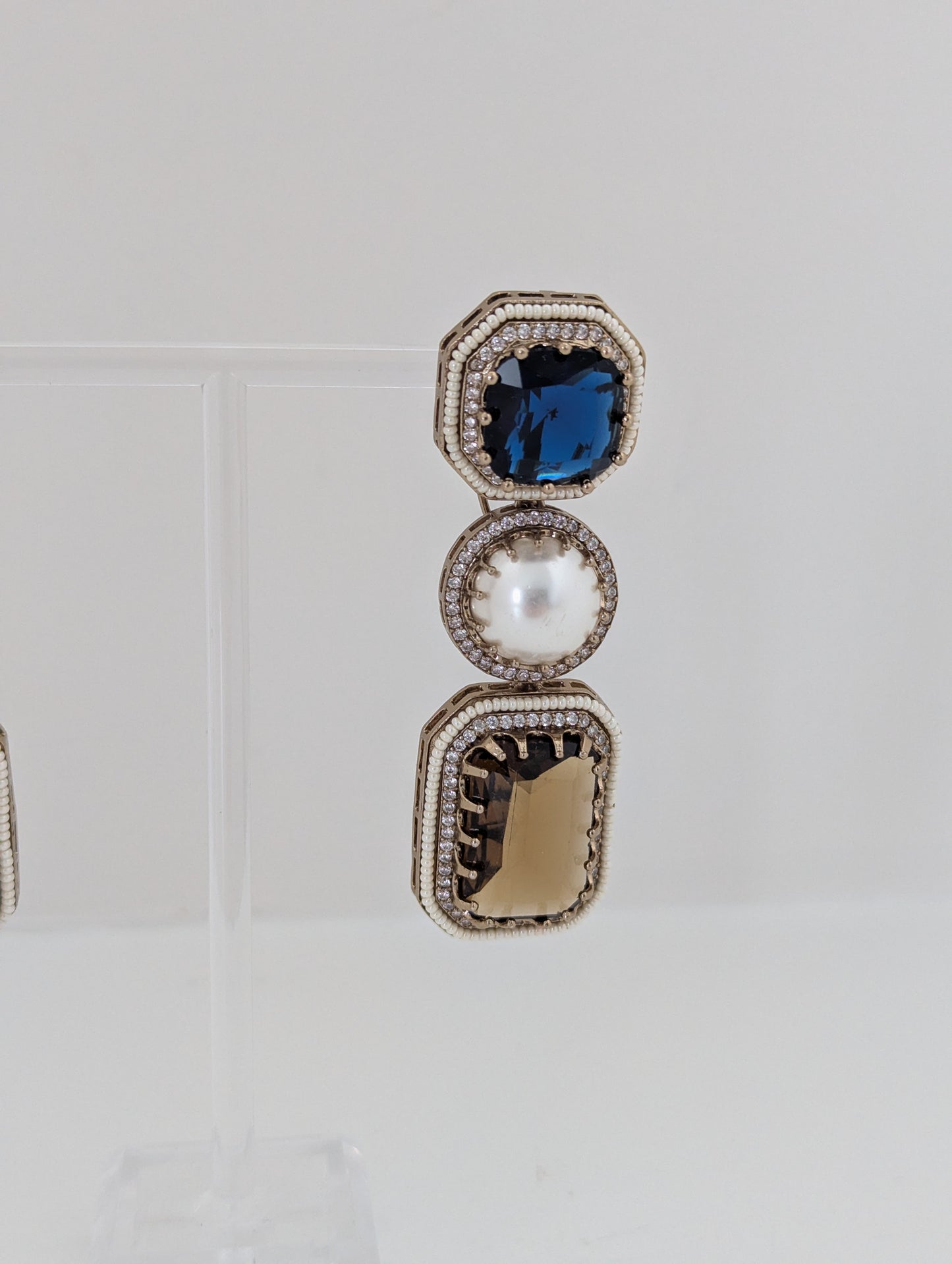The Royal Courtyard Earrings - Blue & Coffee