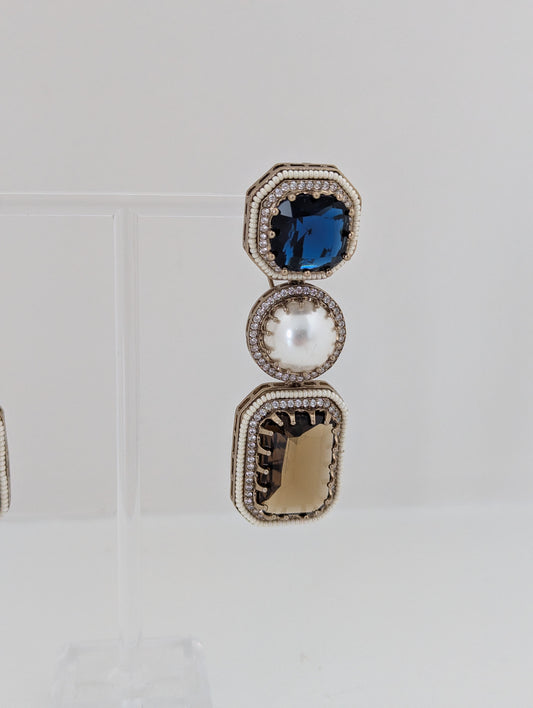 The Royal Courtyard Earrings - Blue & Coffee