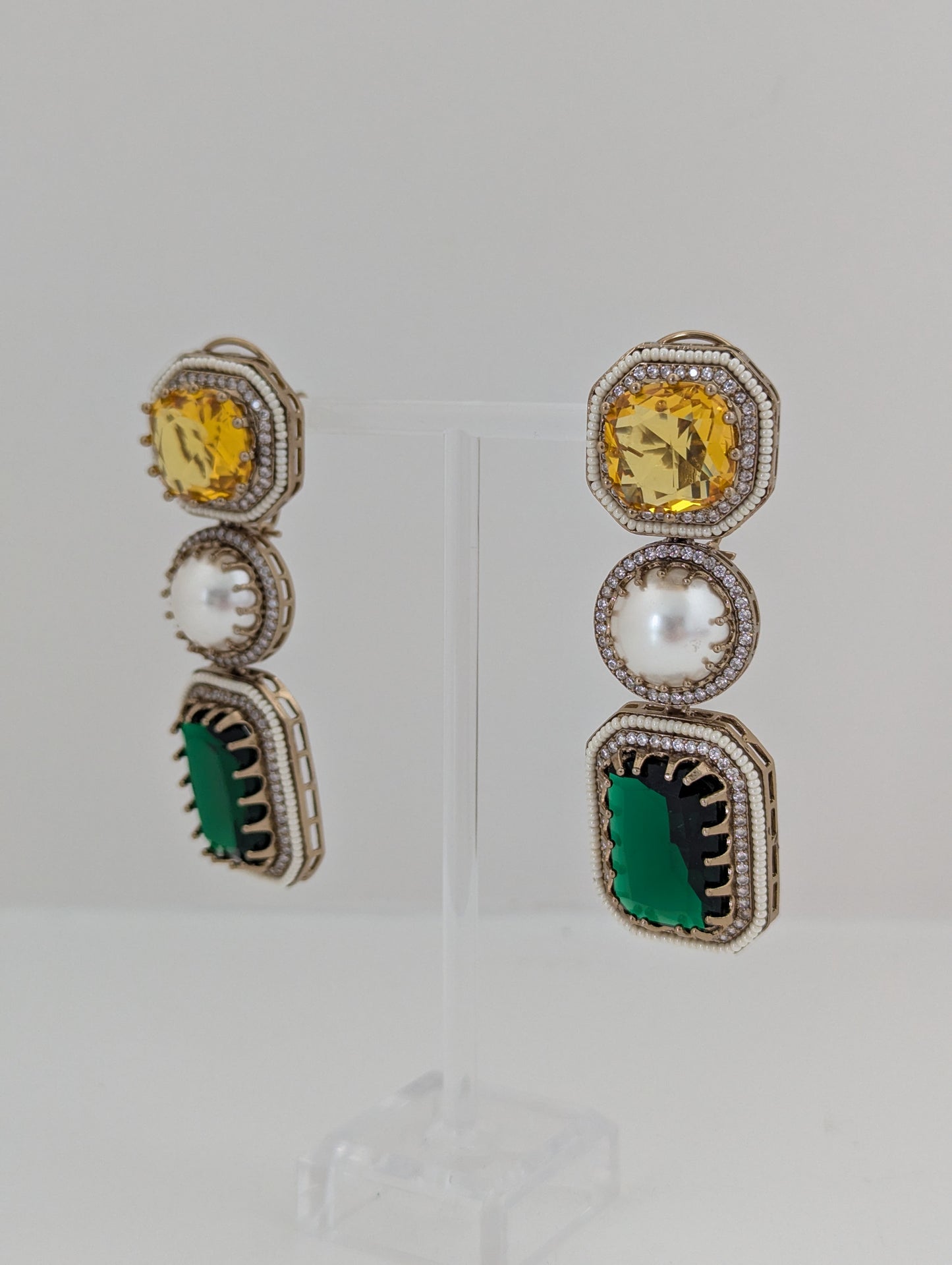The Royal Courtyard Earrings - Yellow and Emerald