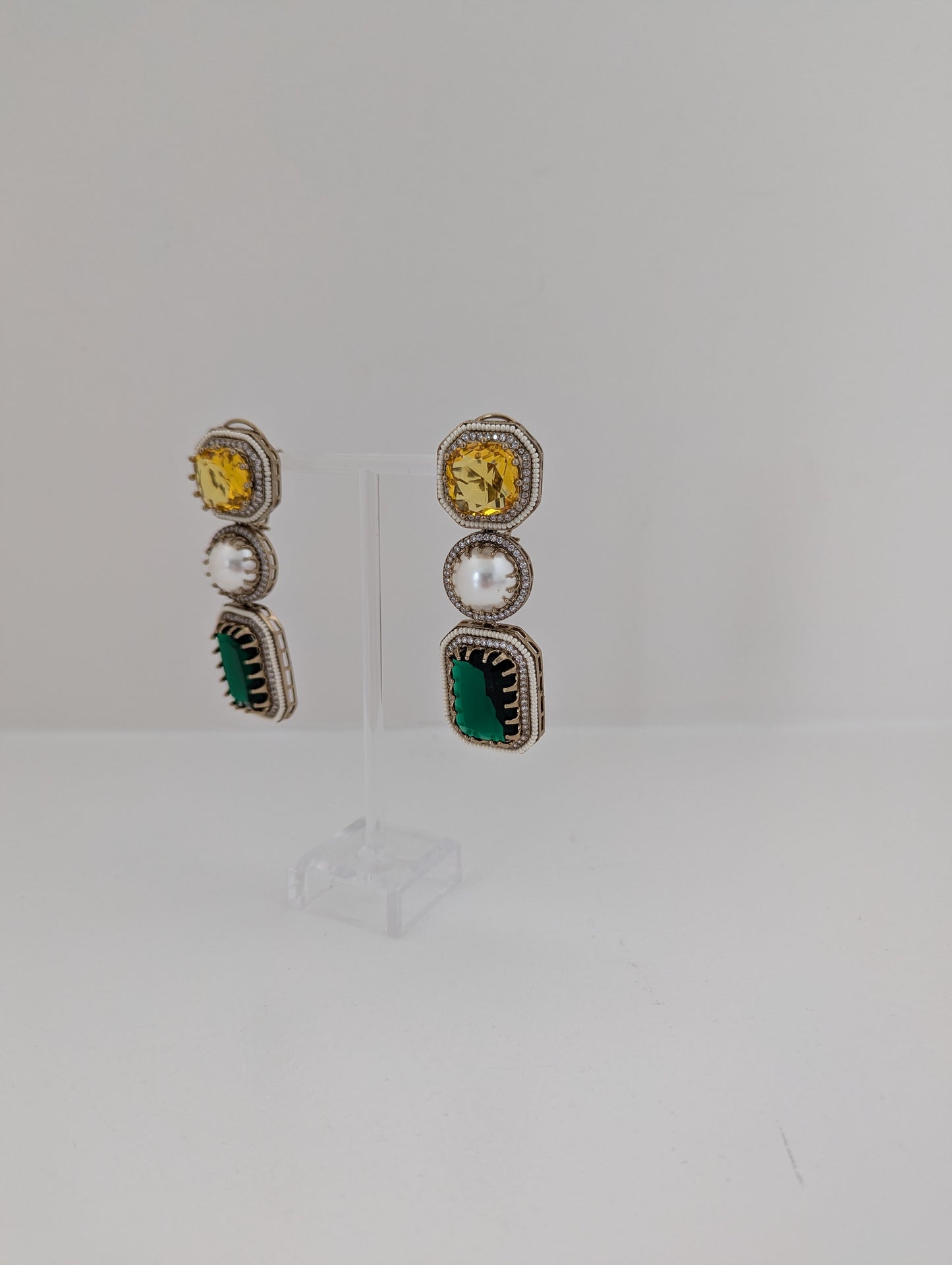 The Royal Courtyard Earrings - Yellow and Emerald