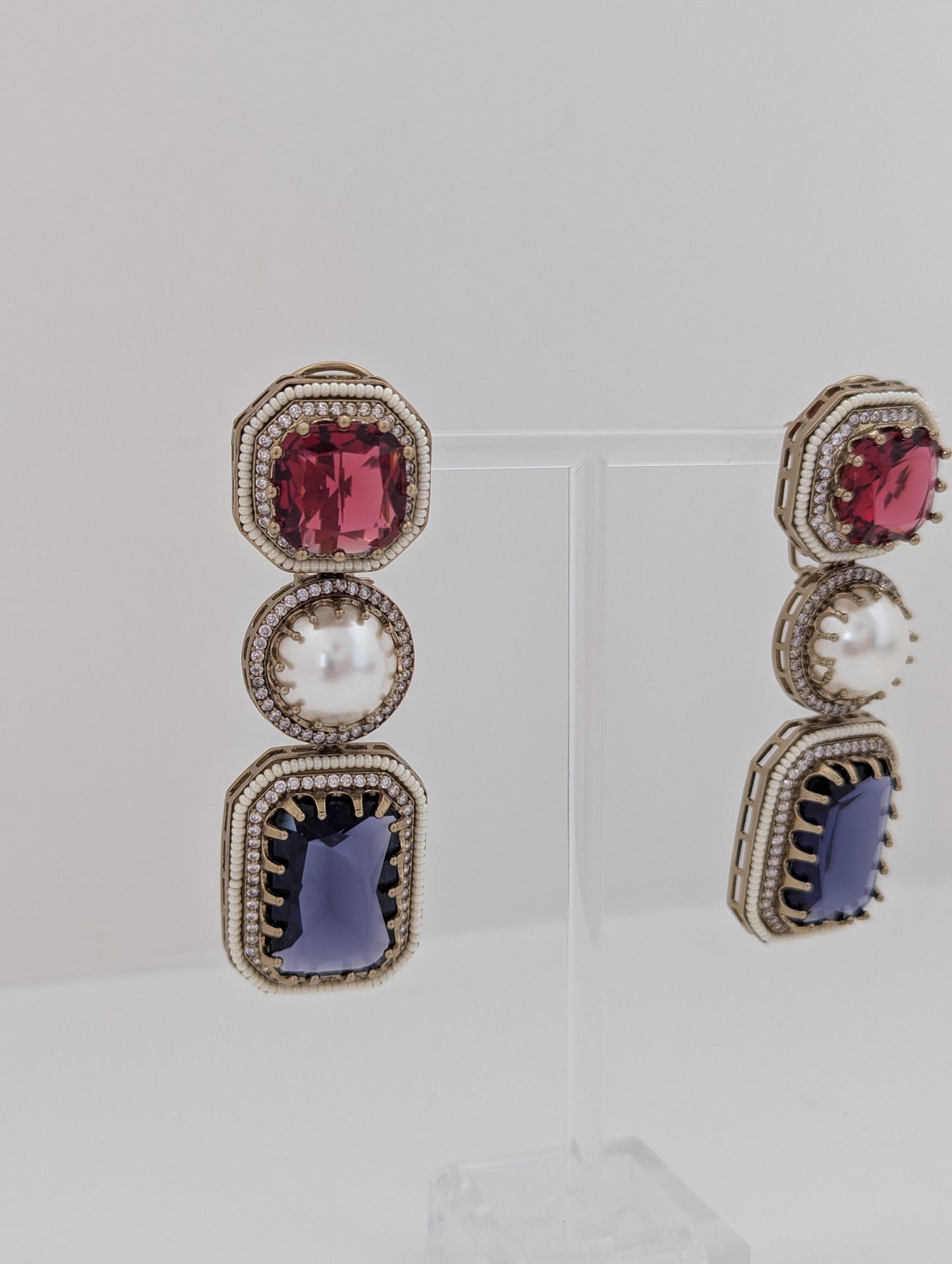 The Royal Courtyard Earrings - Red and Deep Violet