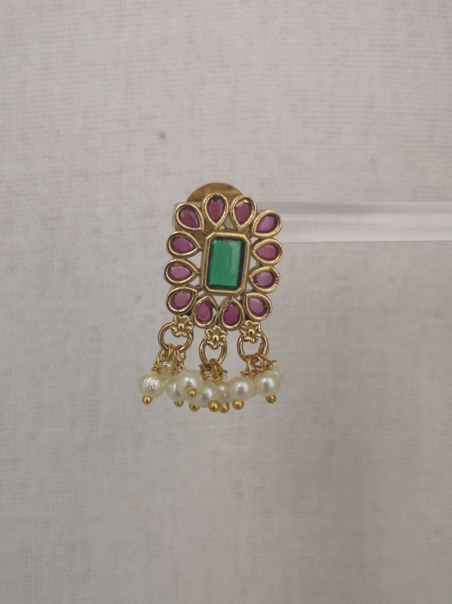 Premium Kemp Pearl Choker Set (Earrings and Necklace) - Magenta and Green