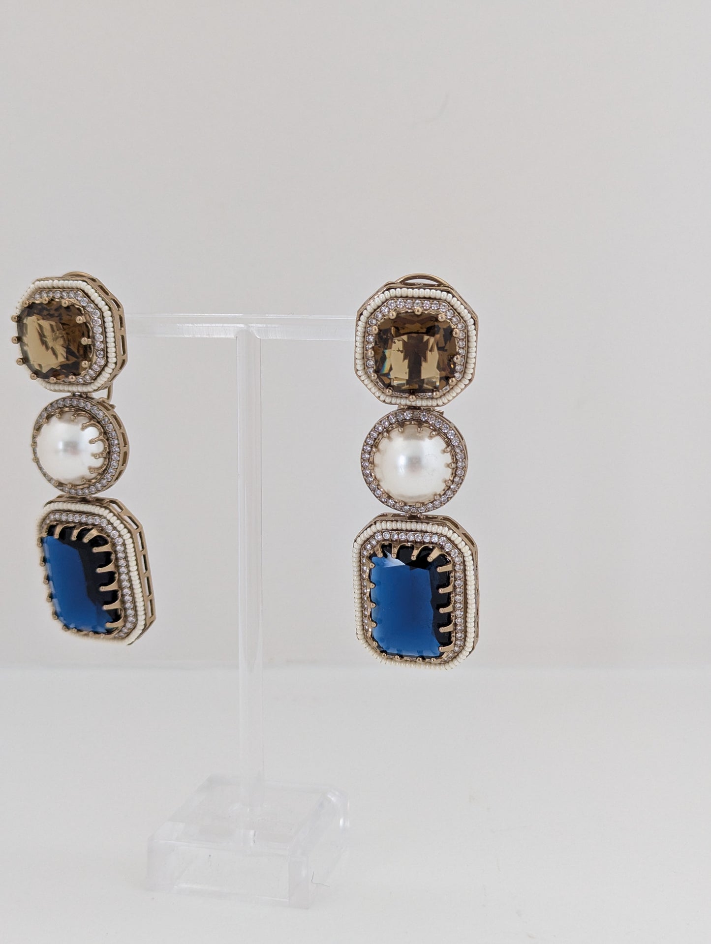 The Royal Courtyard Earrings - Coffee & Blue