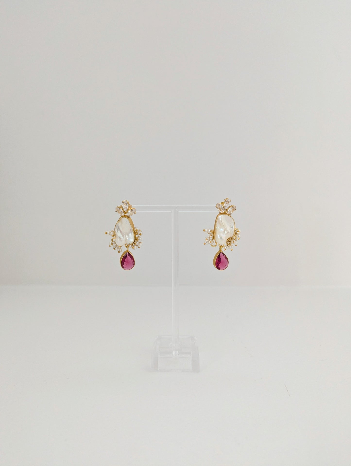 Freshwater Pearl Earrings - Scarlet Pearl Bloom - Light Red