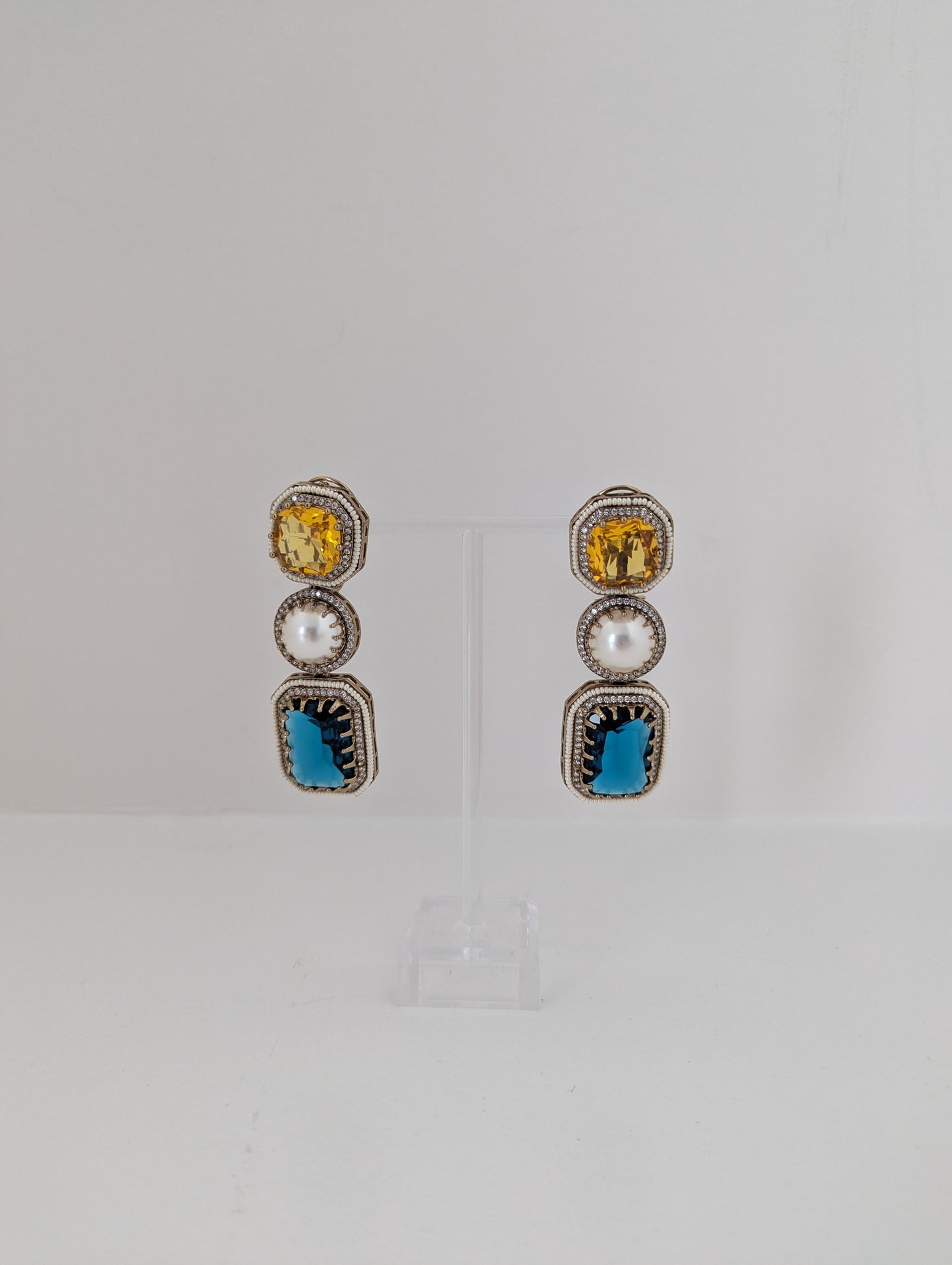The Royal Courtyard Earrings - Yellow & Teal