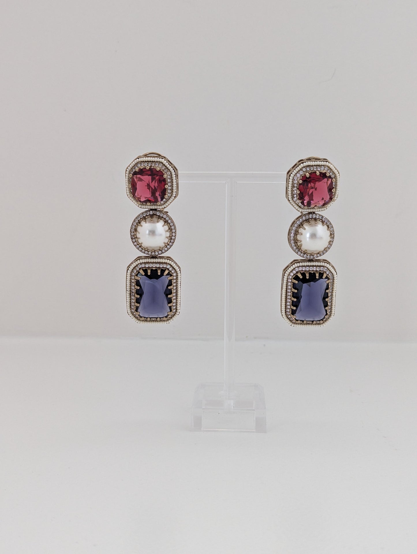 The Royal Courtyard Earrings - Red and Deep Violet