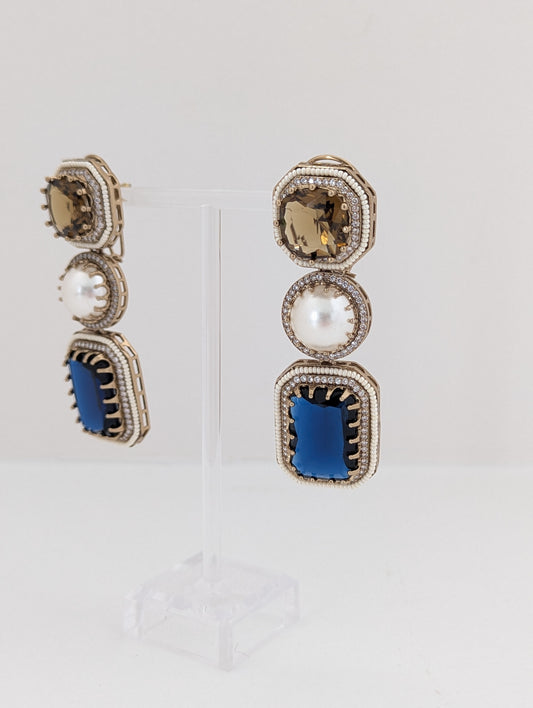 The Royal Courtyard Earrings - Coffee & Blue