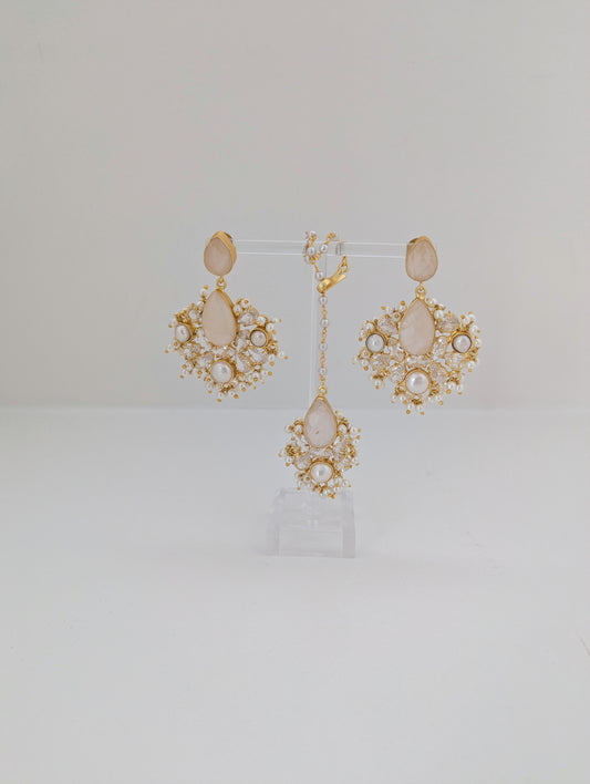 The Bellamy Earrings & Tikka Set -Light Pink