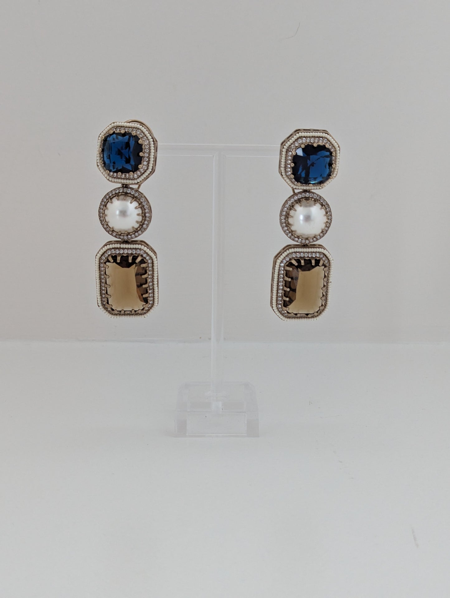 The Royal Courtyard Earrings - Blue & Coffee