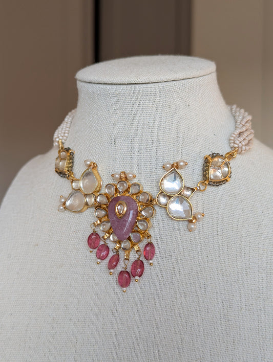 Amara Pachi Kundan Set - Lilac Pink