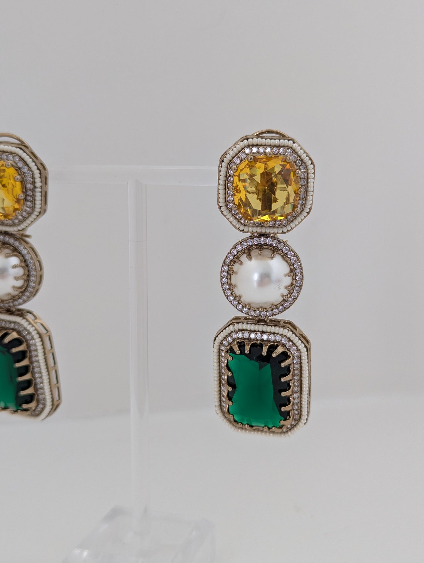 The Royal Courtyard Earrings - Yellow and Emerald