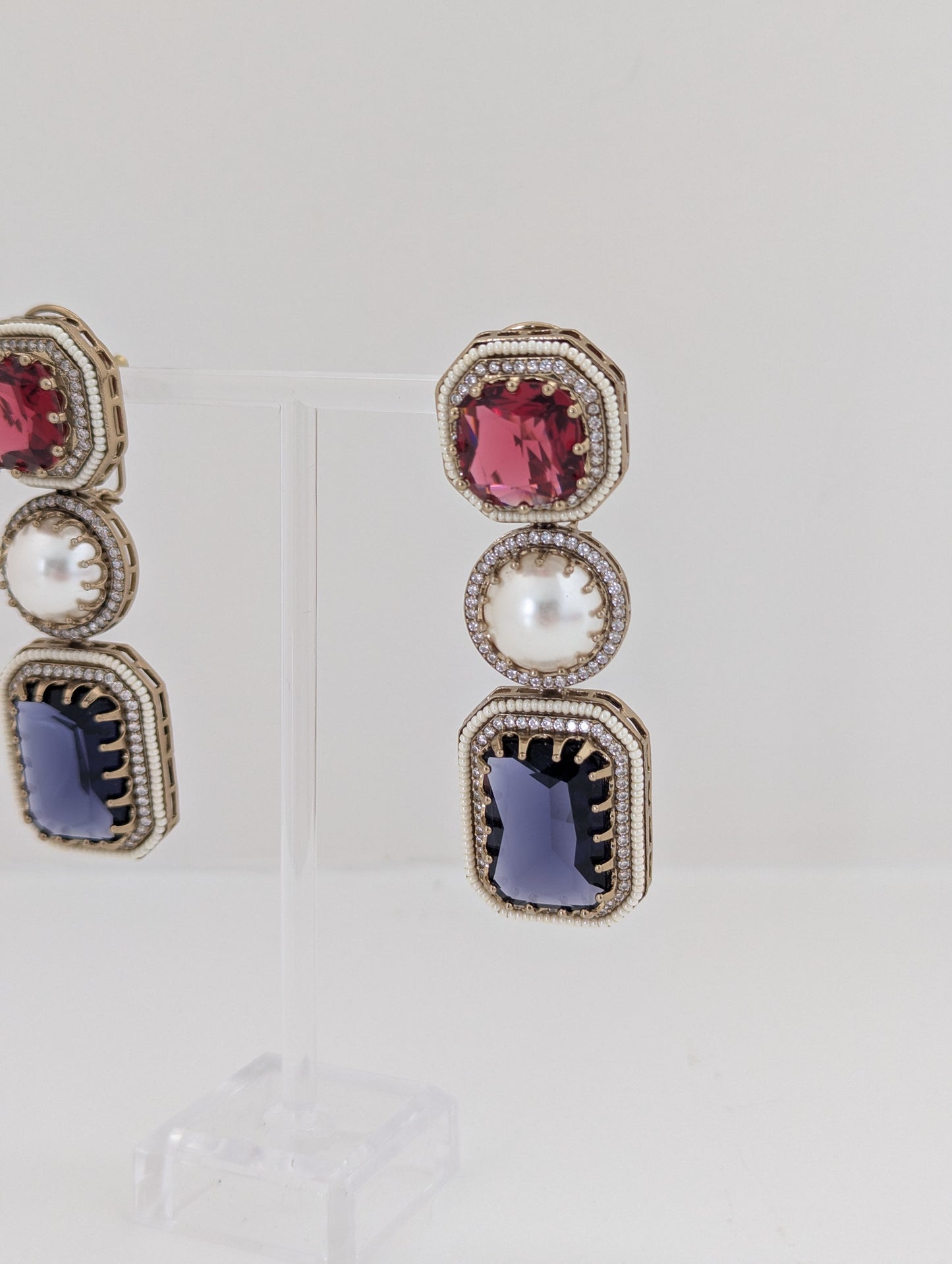 The Royal Courtyard Earrings - Red and Deep Violet
