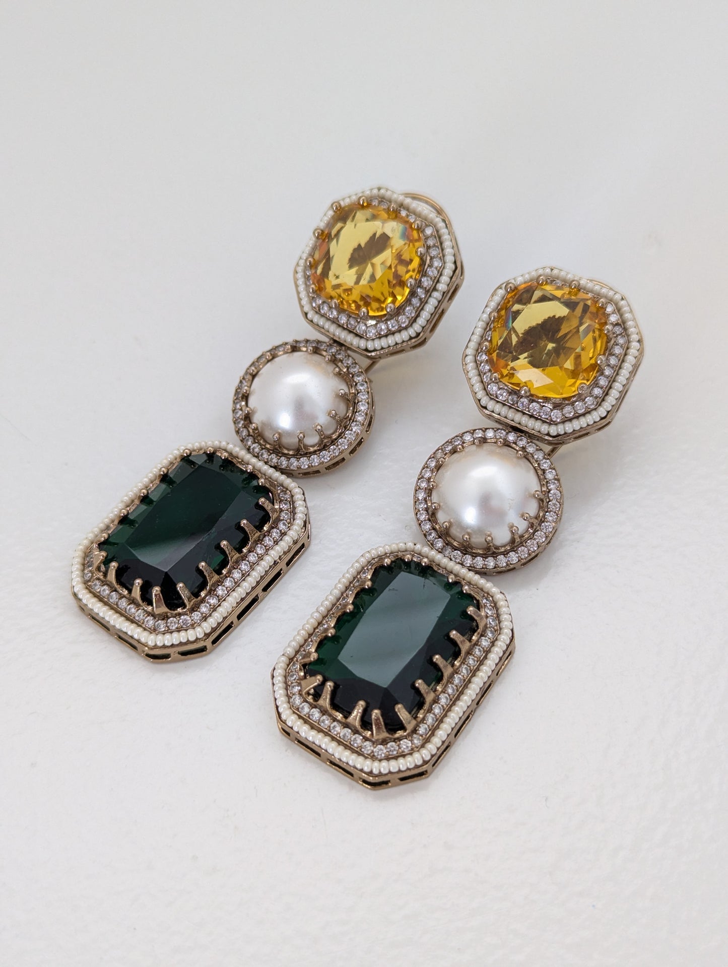 The Royal Courtyard Earrings - Yellow and Emerald